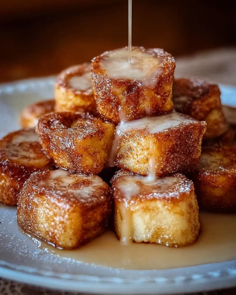 Delicious Cinnamon Roll French Toast Bites topped with icing