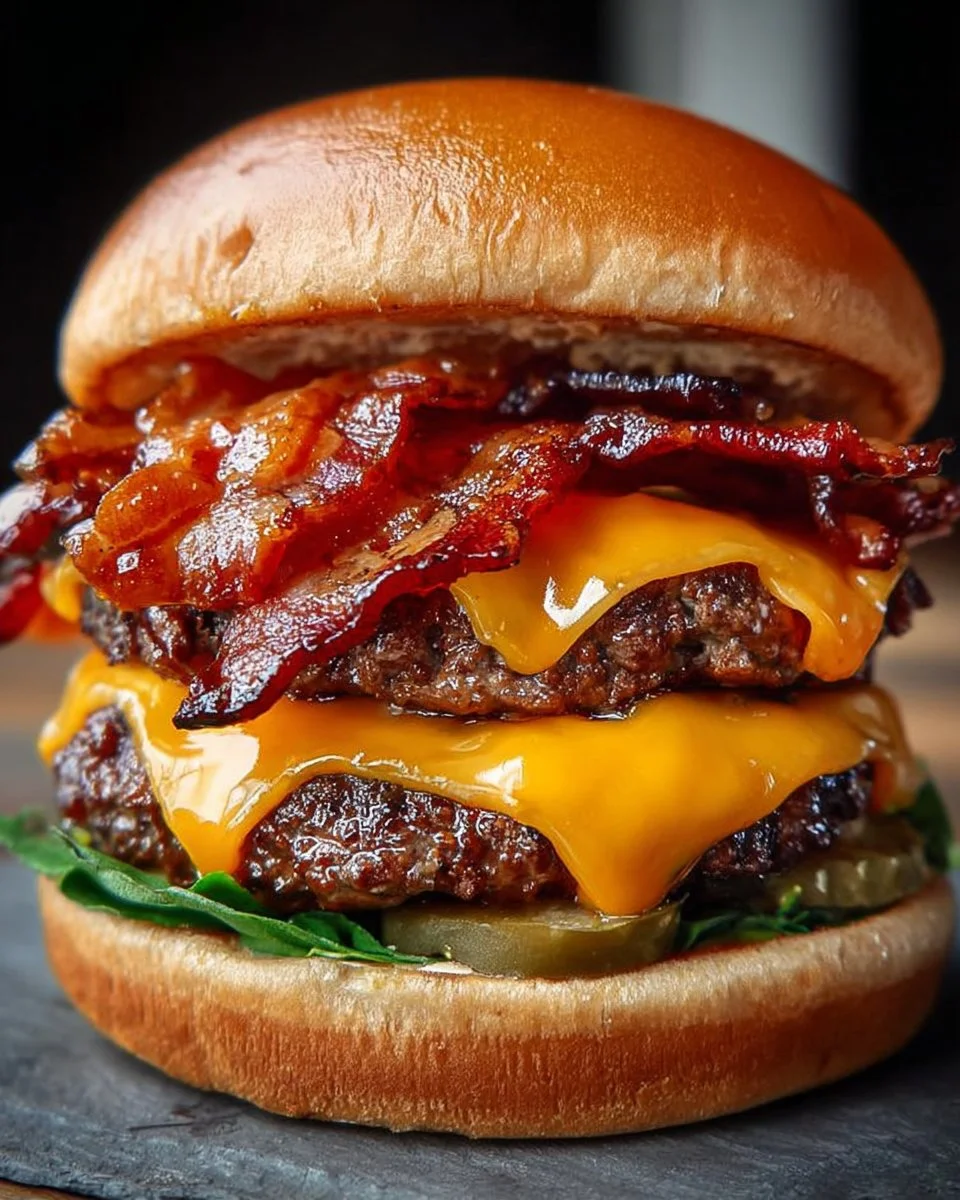 Delicious classic bacon cheeseburger with melted cheese and crispy bacon