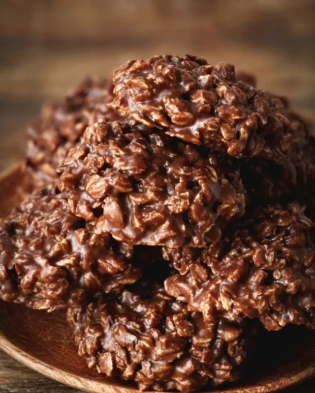 Homemade classic chocolate no-bake cookies on a plate