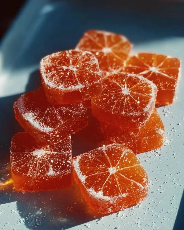 Delicious homemade orange candy on a plate with sugar coating
