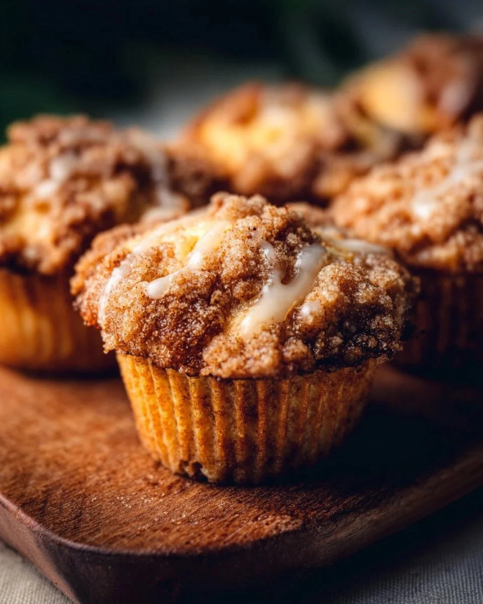 Freshly baked coffee cake muffins with a crumb topping and steaming coffee