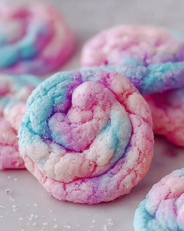 Colorful cotton candy cookies displayed on a bright plate.