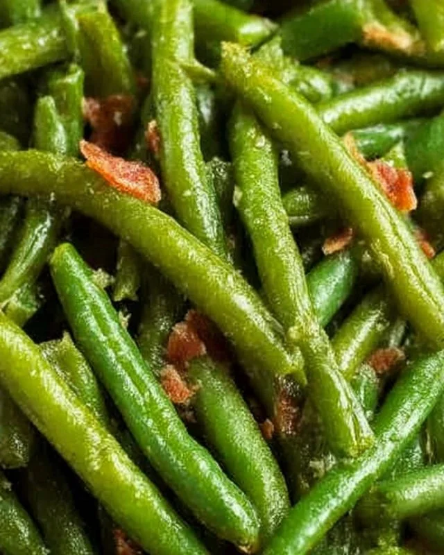 Delicious crack green beans dish garnished with herbs and spices