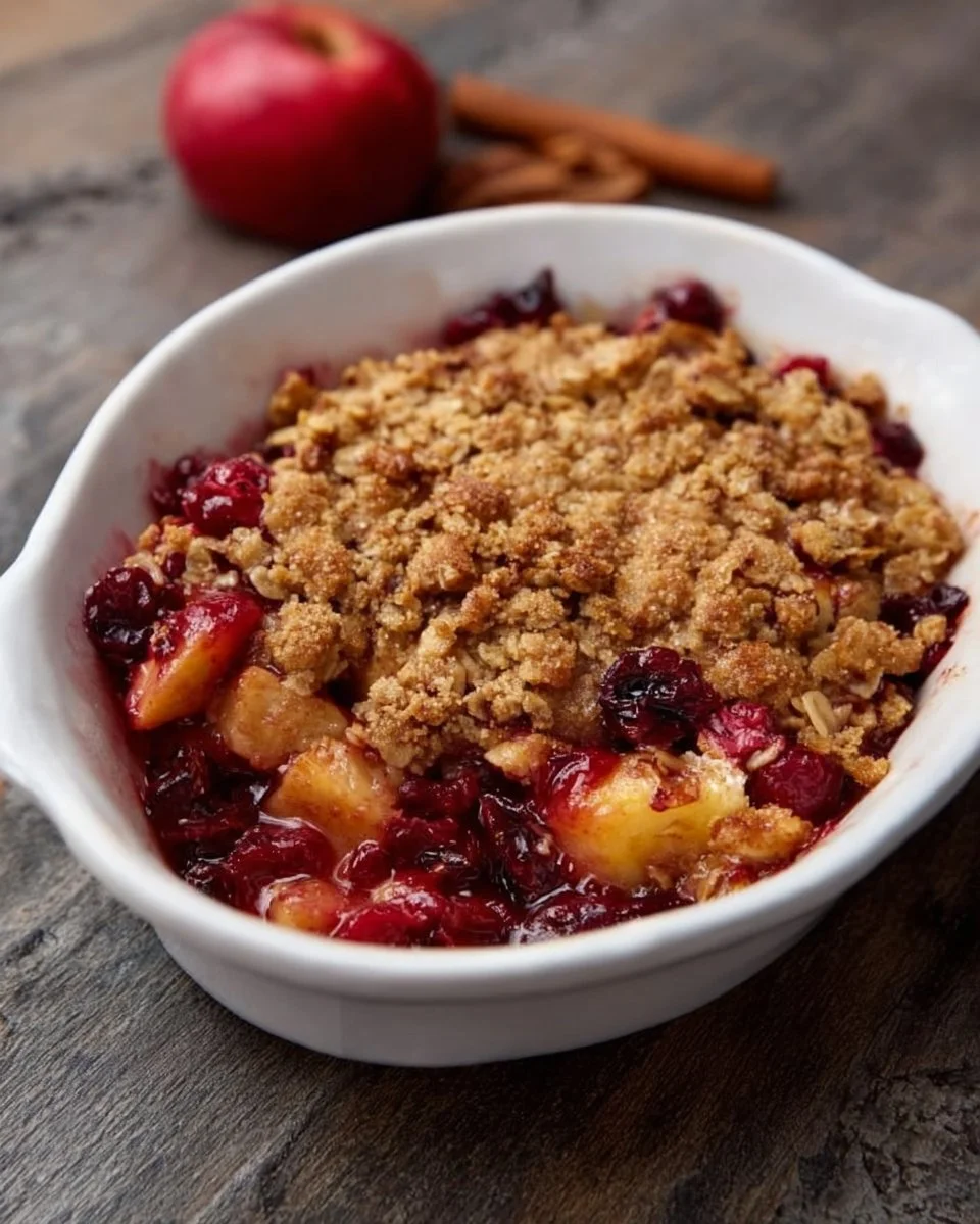 Delicious Cranberry Apple Crisp baked dessert with cranberries and apples