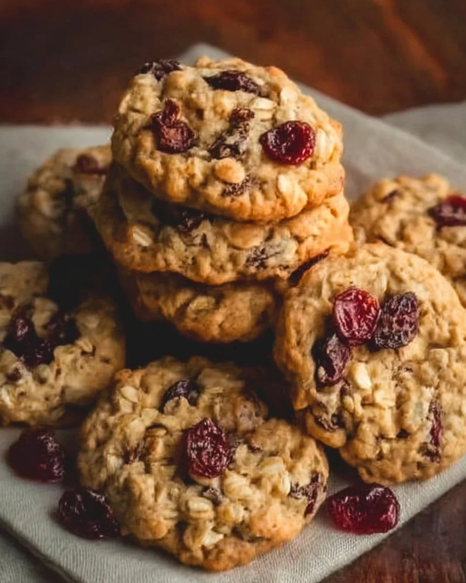 Freshly baked Cranberry Oatmeal Cookies on a cooling rack