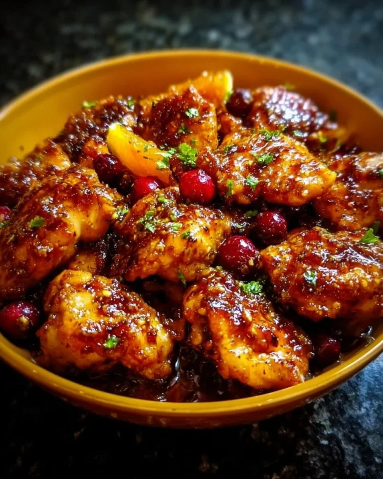 Cranberry Orange Chicken dish garnished with fresh herbs