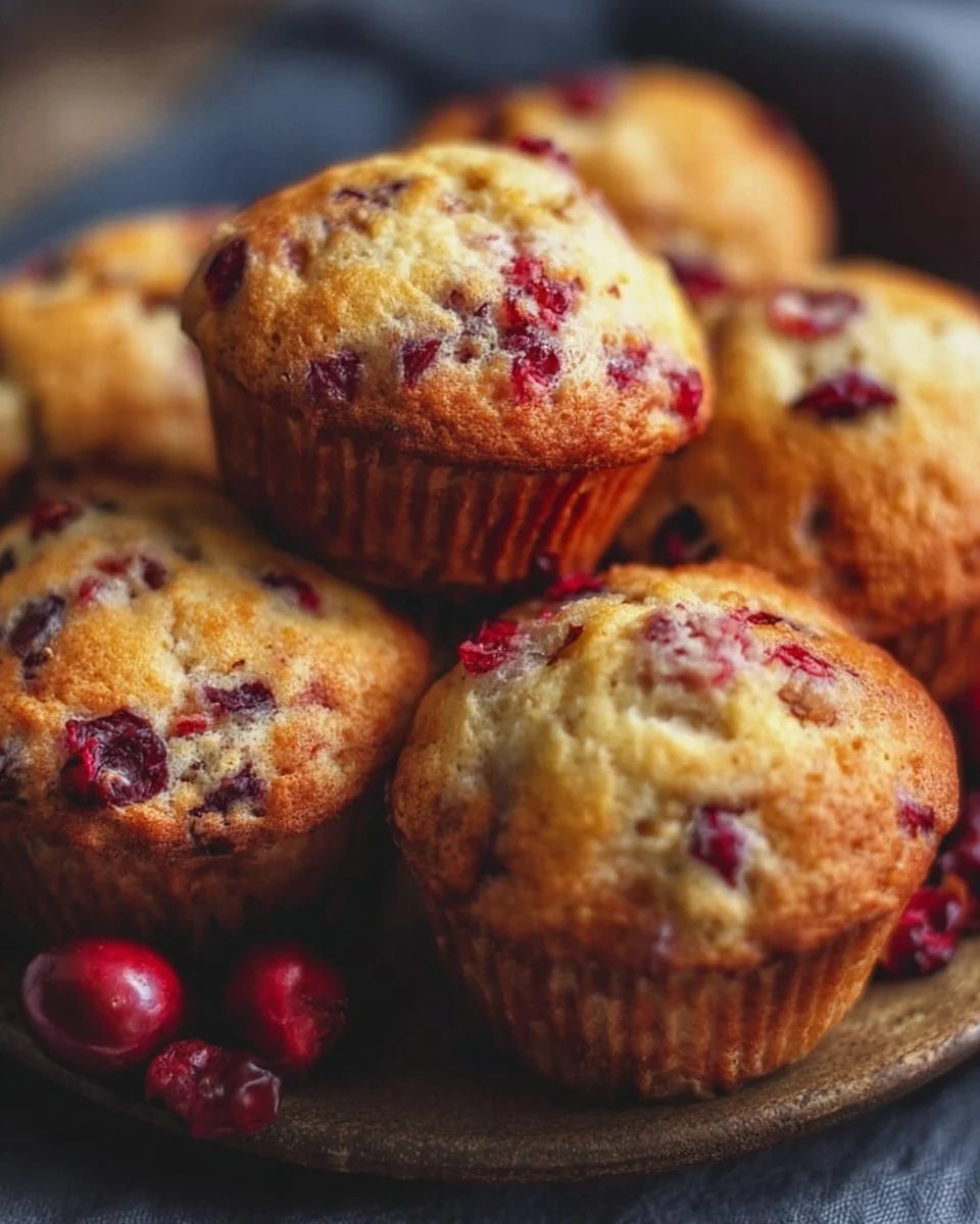 Freshly baked cranberry orange muffins on a cooling rack.