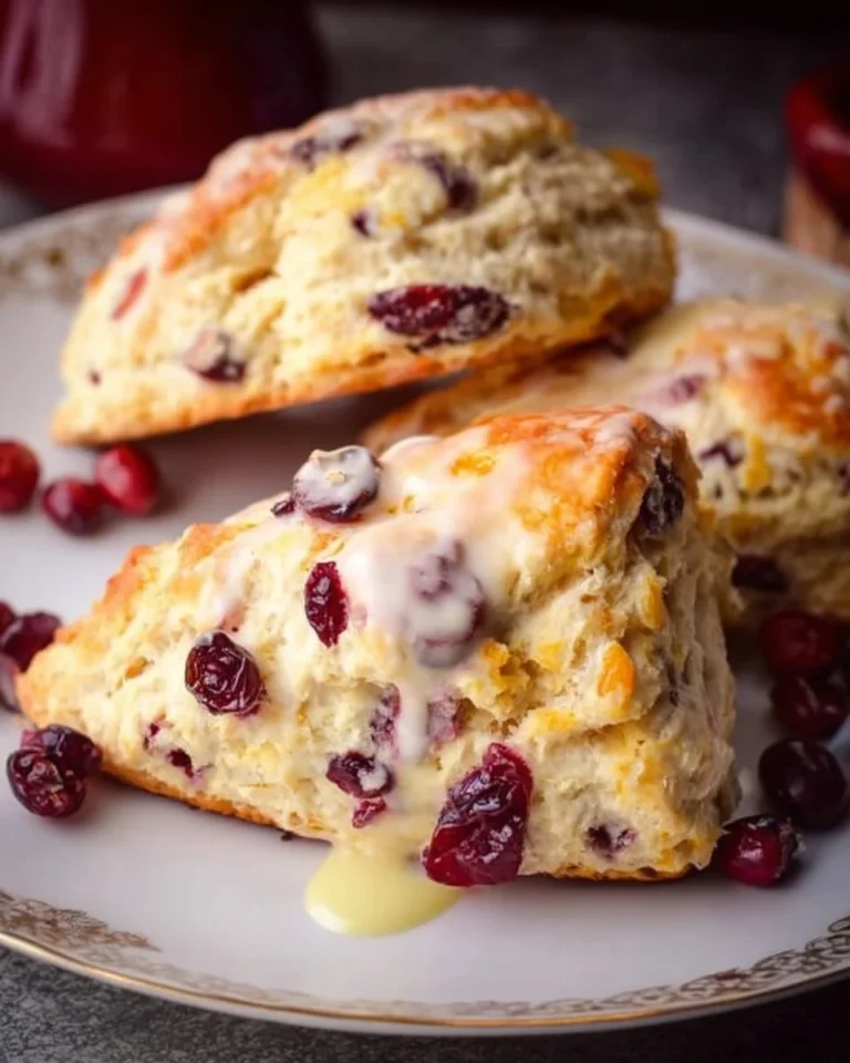 Freshly baked cranberry orange scones on a plate, ready to enjoy