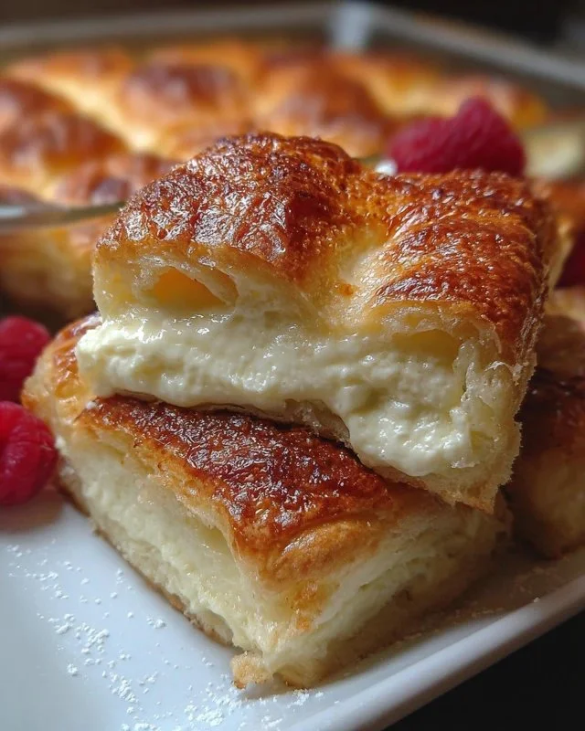 Delicious cheesecake crescent rolls casserole topped with a golden crust
