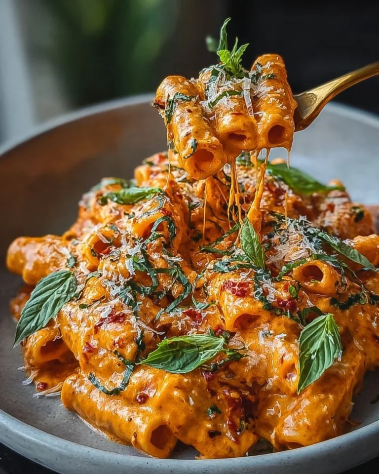 Delicious creamy tomato garlic pasta dish with fresh herbs and parmesan cheese.
