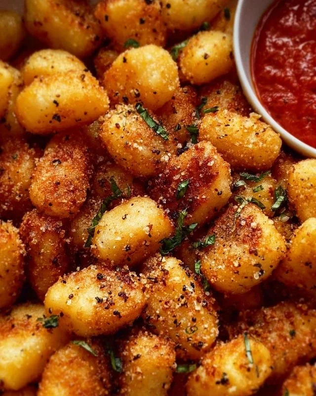 Crispy air fryer gnocchi served with herbs and spices