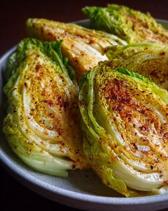 Crispy air fryer cabbage wedges served on a plate
