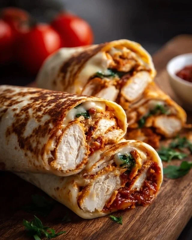 Crispy air fryer chicken and mozzarella wraps on a plate