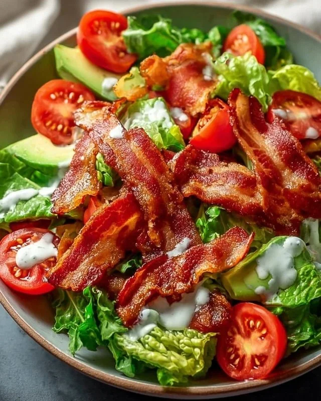 Crispy Bacon Keto BLT Salad served in a bowl with fresh ingredients.
