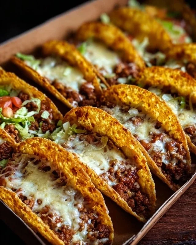Delicious crispy beef tacos garnished with fresh ingredients and served on a plate