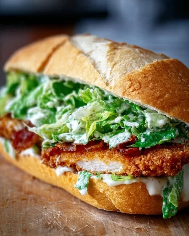 Crispy Chicken Caesar Sandwich with lettuce and Caesar dressing