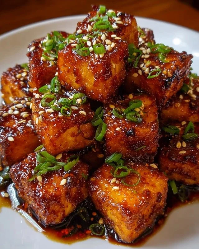 Delicious crispy honey garlic tofu served in a bowl