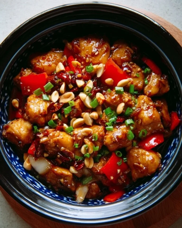 Delicious Crockpot Kung Pao Chicken served with vegetables and rice