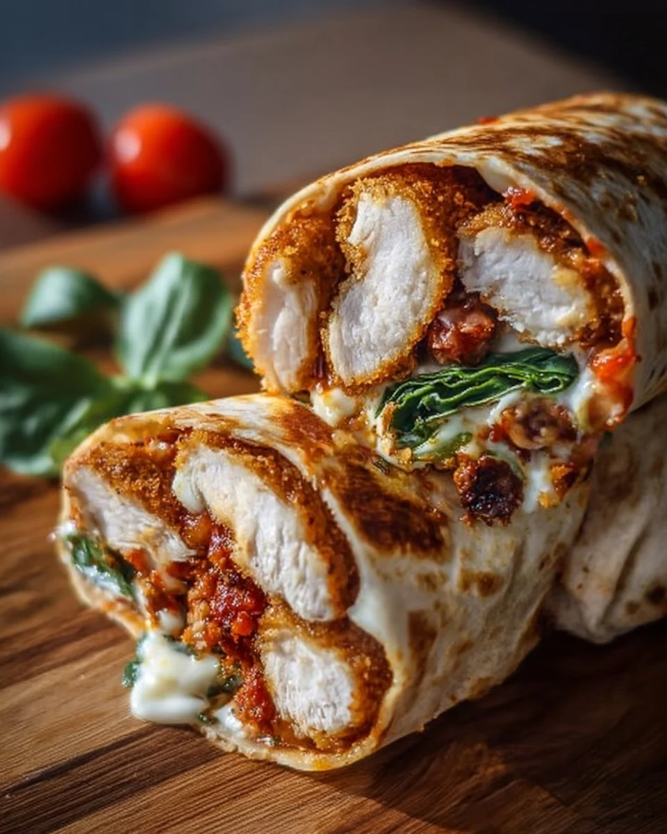 Crunchy crispy air fryer chicken and mozzarella wraps served on a plate