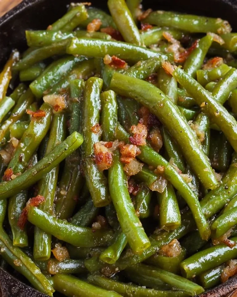 Delicious copycat Texas Roadhouse green beans recipe served in a bowl.