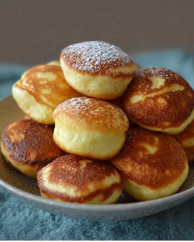 Fluffy breakfast pancake poppers served with syrup