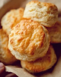 Fluffy homemade biscuits freshly baked and served with butter