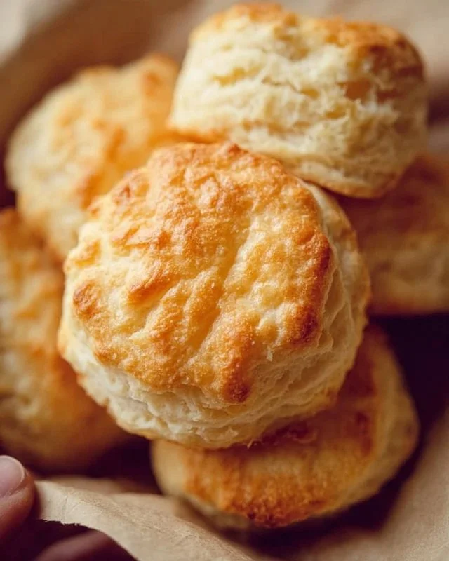 Fluffy homemade biscuits freshly baked and served with butter