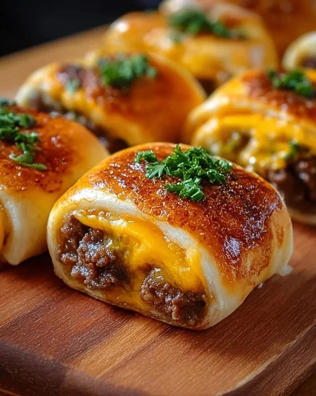 Garlic butter beef cheeseburger rollups on a plate