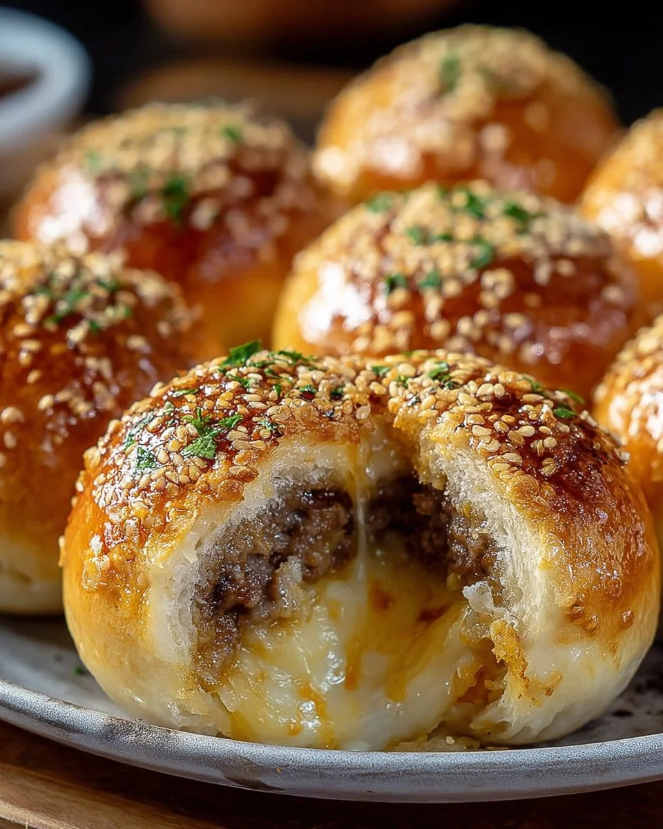Garlic Parmesan Cheeseburger Bombs baked to perfection