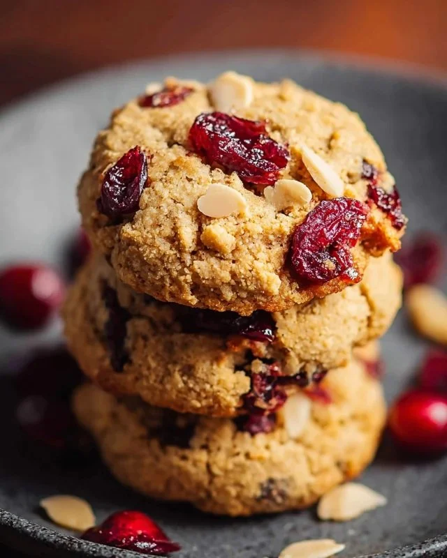 Gluten-free almond flour cookies with cranberries and maple syrup on a plate