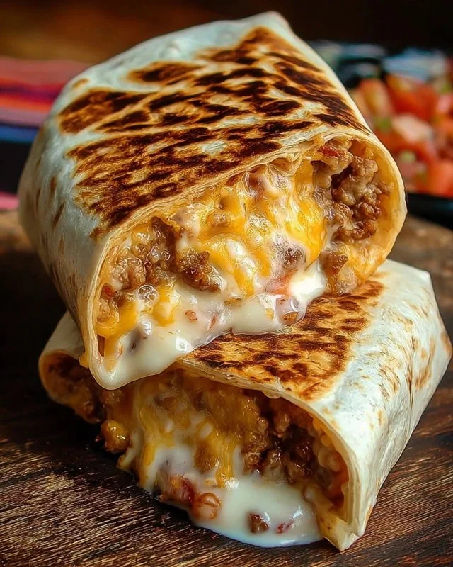 Delicious grilled cheese burrito with melted cheese and crispy tortilla