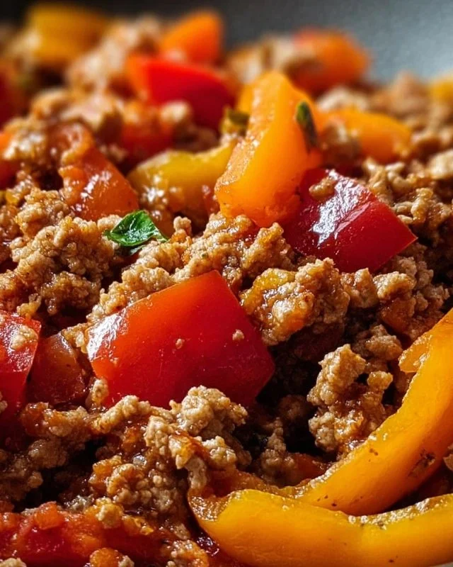 Ground turkey and peppers dish served on a plate