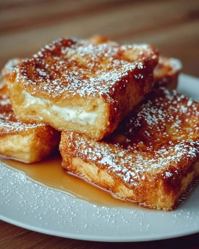 Hawaiian Roll French Toast Bites on a plate topped with syrup and berries