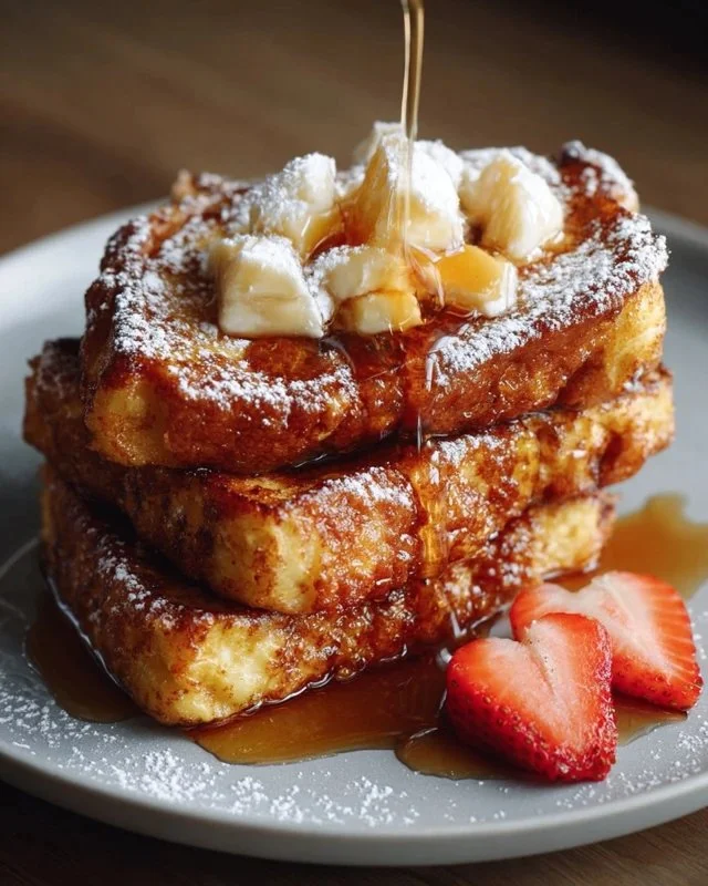 Delicious Hawaiian Roll French Toast topped with fresh berries and syrup