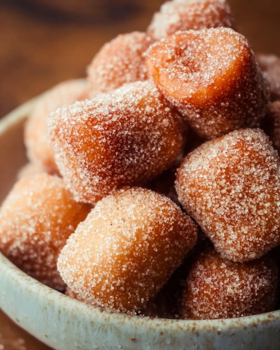 Healthy air fryer churro bites served on a plate with cinnamon sugar