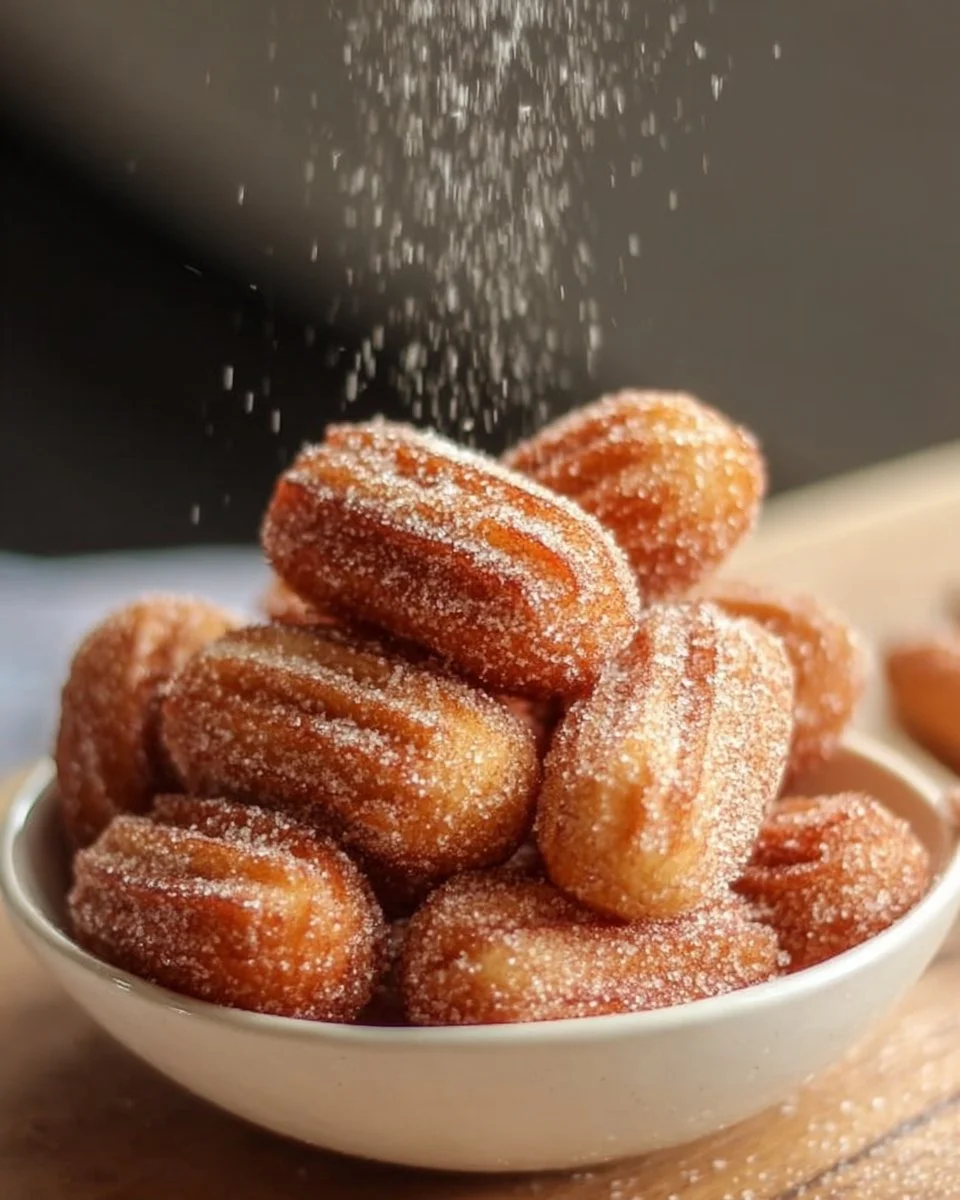 Healthy baked churro bites dusted with cinnamon sugar on a plate