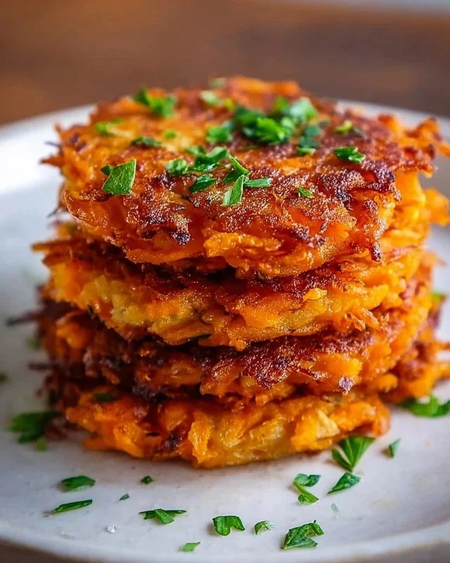 Healthy Sweet Potato Hash Browns served on a plate with herbs