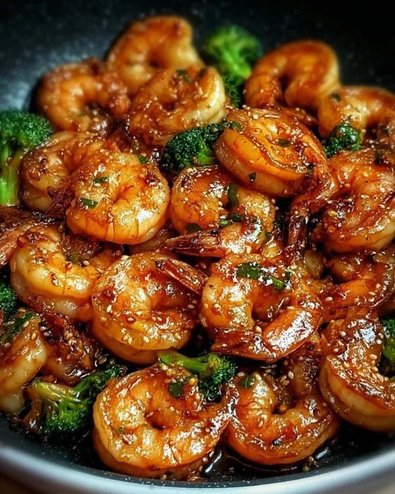 High-protein honey garlic shrimp dish served with rice and vegetables