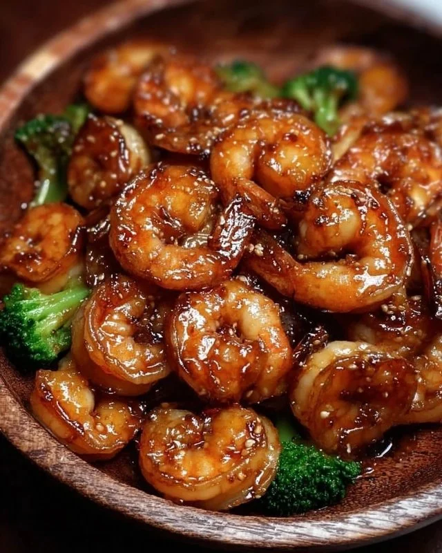 High-protein honey garlic shrimp dish served with colorful vegetables