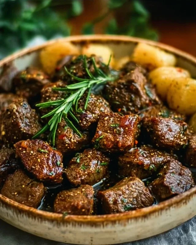 High Protein Slow Cooker Garlic Butter Beef Bites