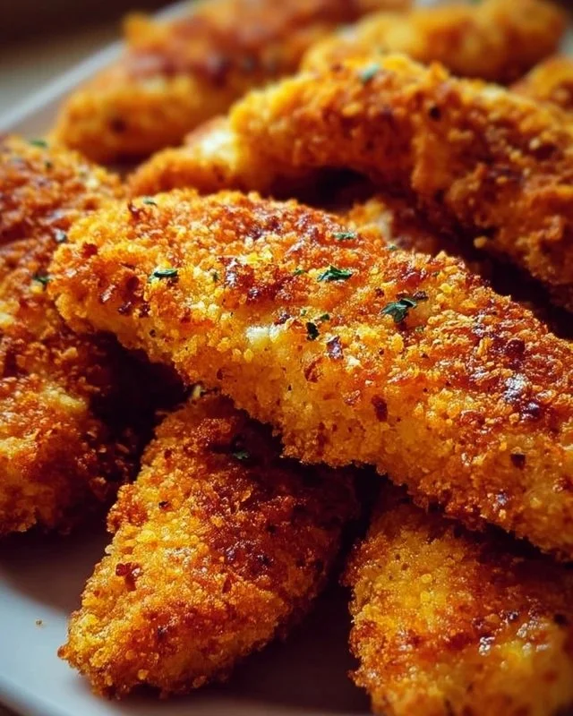 Homemade baked chicken tenders on a plate with dipping sauce