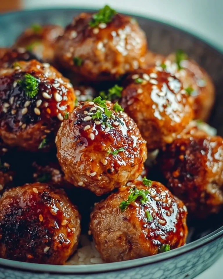 Honey garlic turkey meatballs served on a plate with garnish.