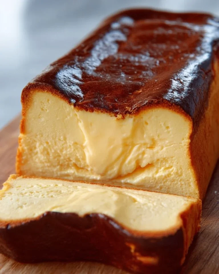 Deliciously creamy burnt basque cheesecake served in a loaf pan