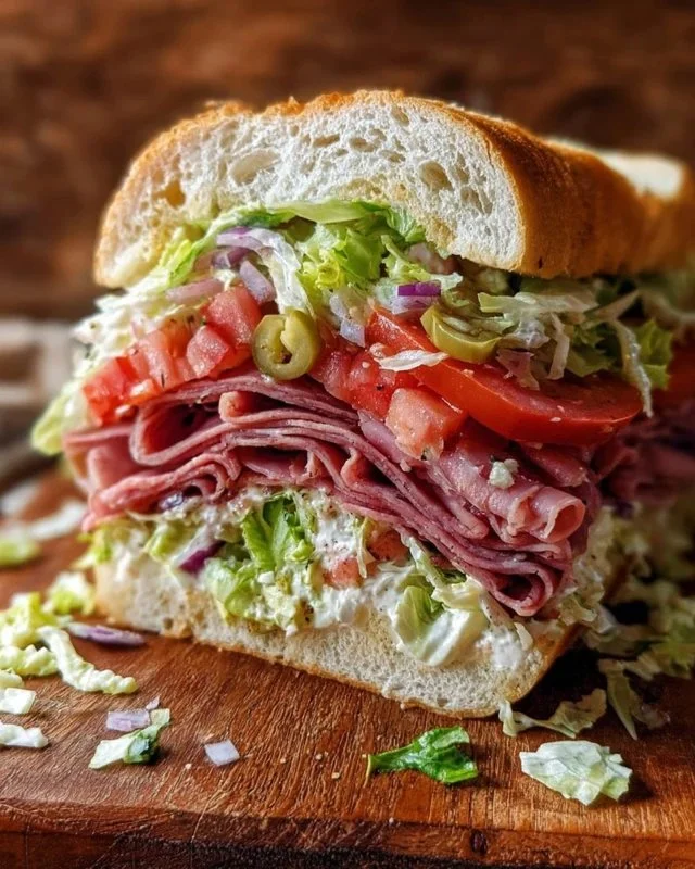Italian Grinder Salad Sandwich with fresh vegetables and sliced meats