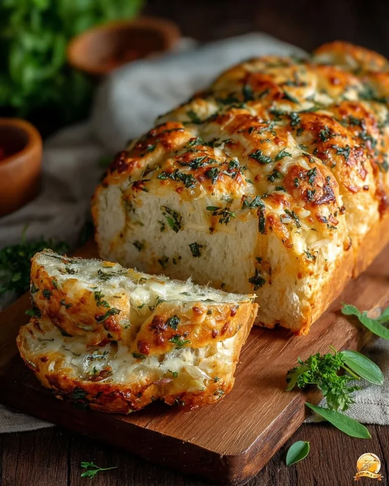Freshly baked Italian herbs cheese bread with a golden crust