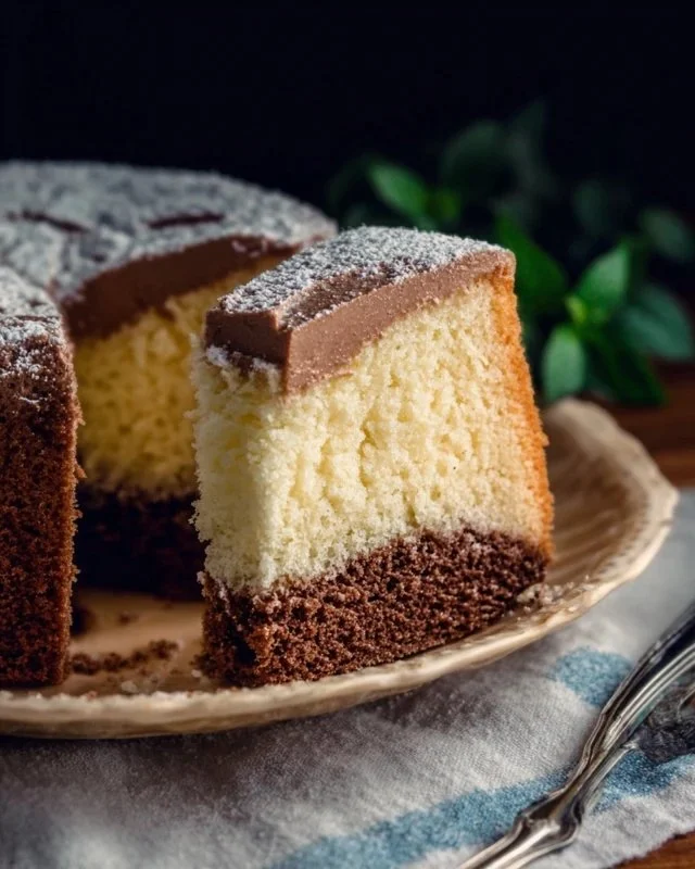 Slice of Italian Love Cake garnished with berries and cream