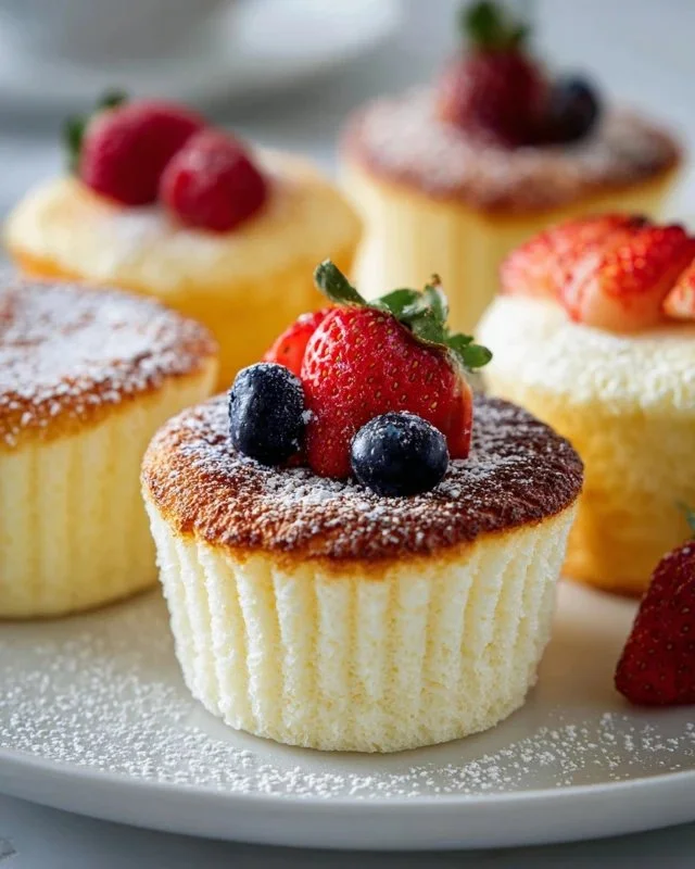 Japanese Cotton Cheesecake Cupcakes displayed on a white plate