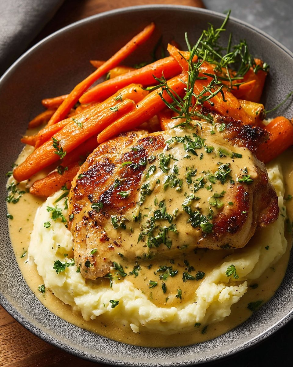 Creamy Herb Chicken with Mashed Potatoes & Glazed Carrots: A Complete Comfort Food Dinner