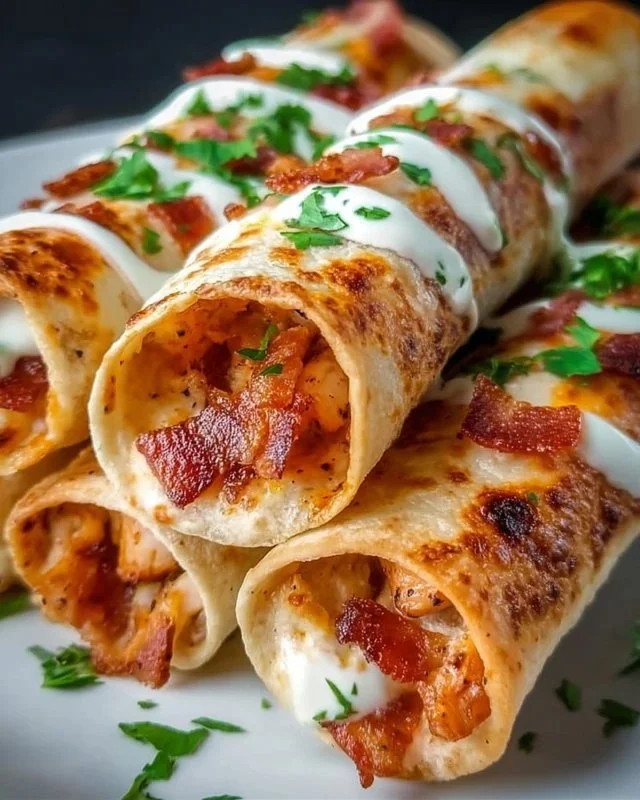 Keto Chicken Bacon Ranch Taquitos served on a plate with dipping sauce