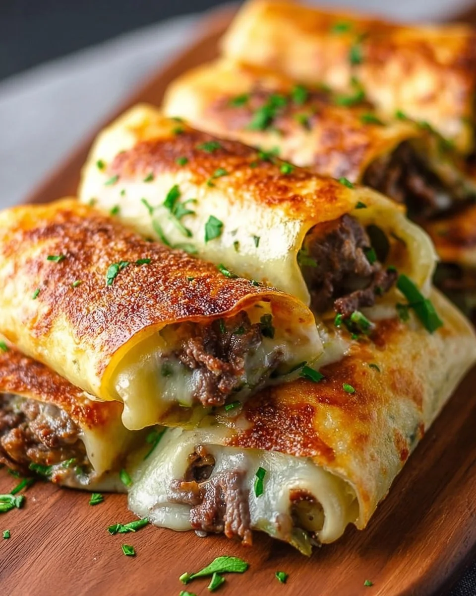 Keto Philly cheesesteak rolls served on a plate with toppings.